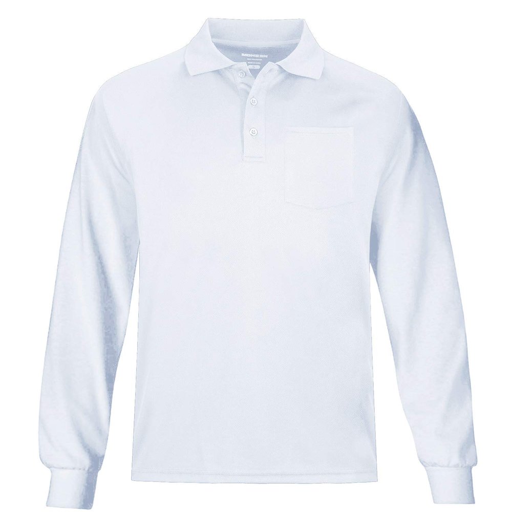 MOHEEN Mens White Long Sleeve Moisture Wicking Performance Polo Shirts Big&Tall Casual Solid Golf Pique Shirts 12132White-5XL