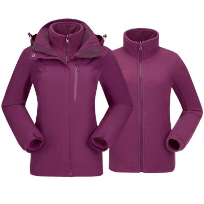 CAMEL CROWN Women's Waterproof Ski Jacket 3 in 1 Winter Coat Windbreaker Snowboard Jackets for Rain Snow Outdoor Hiking Deep Purple 2XL
