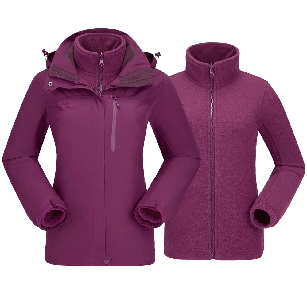 CAMEL CROWN Women's Waterproof Ski Jacket 3 in 1 Winter Coat Windbreaker Snowboard Jackets for Rain Snow Outdoor Hiking Deep Purple 2XL