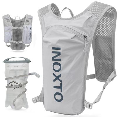 INOXTO Running Hydration Vest Backpack,Lightweight Insulated Pack with 1.5L Water Bladder Bag Daypack for Hiking Trail Running Cycling Race Marathon for Women Men (Light Gray)