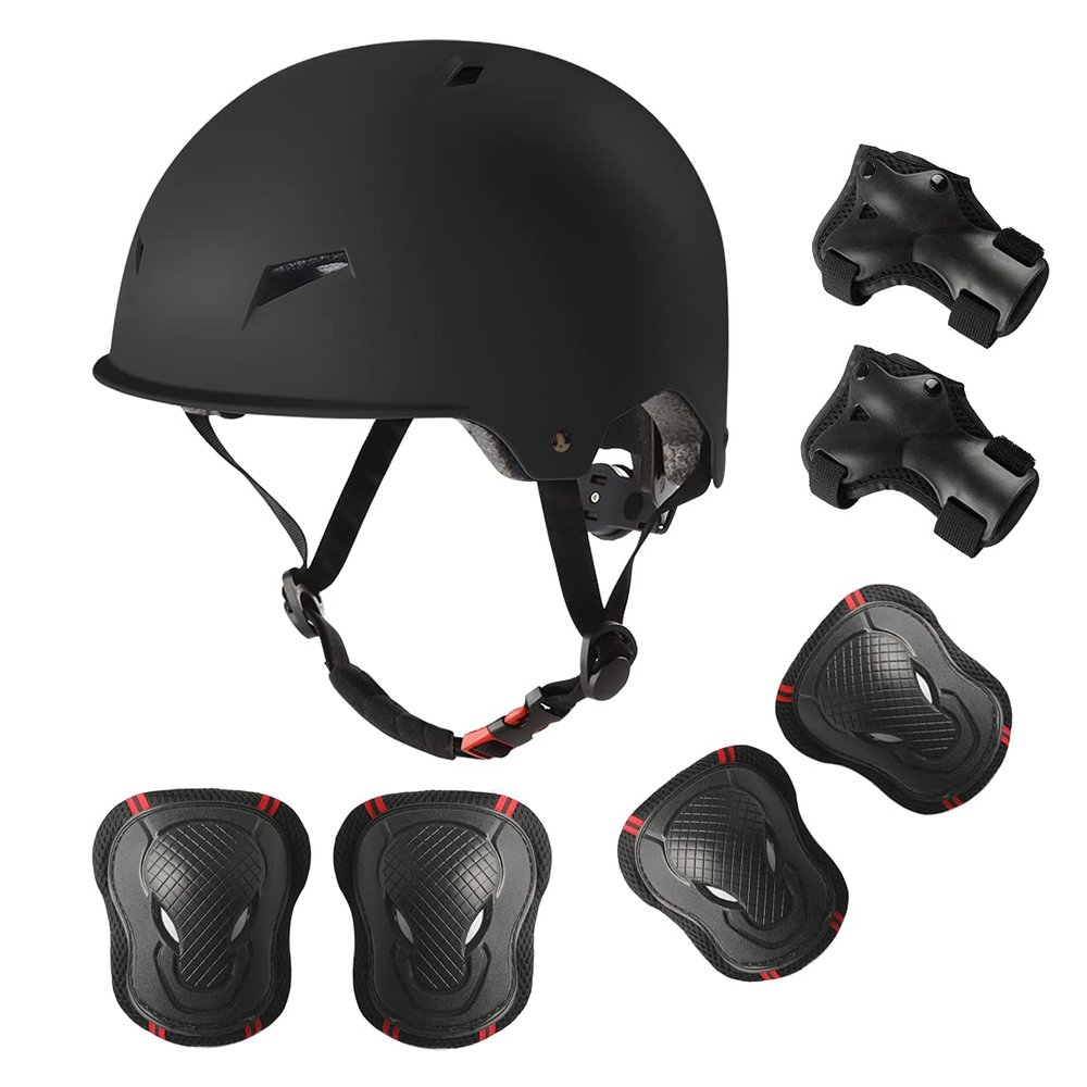 Skateboard Bike Helmet for Adults Adjustable Knee Elbow Pads Wrist Guards Protective Gear Helmets Set Teens for Bicycle Cycling Skate Scooter Bicycle Helmet