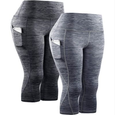 NELEUS Women's 2 Pack Yoga Capris Running Leggings with Pockets,9034,Black,Grey,M,EU L