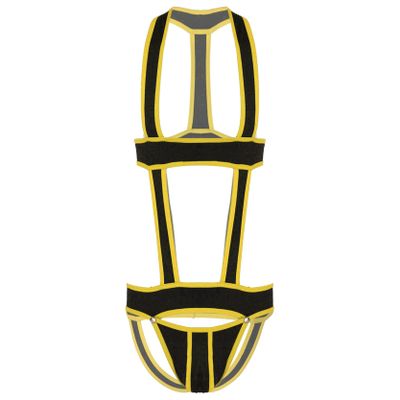 Loloda Men's Hollow Out Jumpsuits Breathable Bodysuit Briefs Wrestling Singlet Backless Leotard Yellow Large