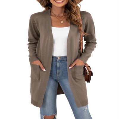VIISHOW Women's Classic Draped Kimono Cardigans Long Sleeve Open Front Casual Knit Sweaters Coat Soft Outwear, Brown, Large