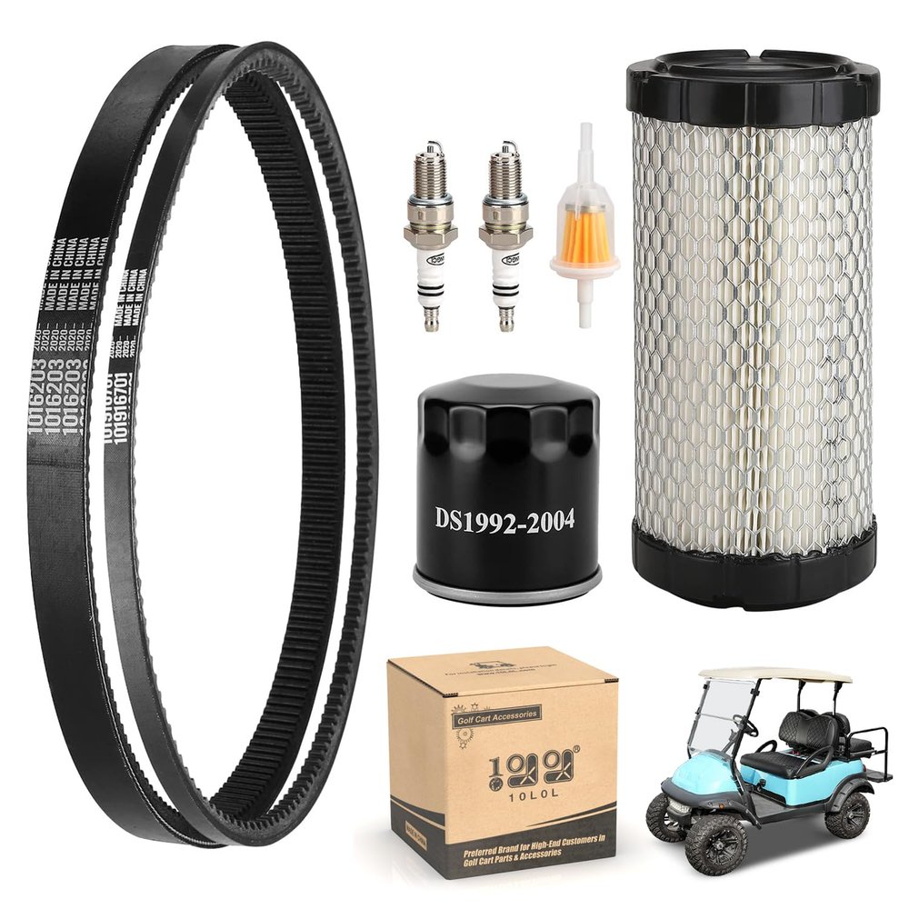 10L0L Golf Cart Tune Up Kit with Clutch Drive Belt & Starter Generator Belt,Spark Plugs for Club Car Precedent 2004-Up with FE350 Kawasaki Motor,1016203, 101916701