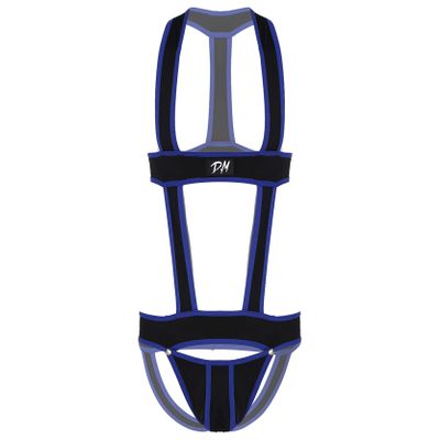 Loloda Men's Hollow Out Jumpsuits Breathable Bodysuit Briefs Wrestling Singlet Backless Leotard Blue X-Large