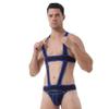Loloda Men's Hollow Out Jumpsuits Breathable Bodysuit Briefs Wrestling Singlet Backless Leotard Blue X-Large view 2