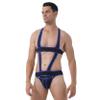 Loloda Men's Hollow Out Jumpsuits Breathable Bodysuit Briefs Wrestling Singlet Backless Leotard Blue X-Large view 4