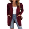 VIISHOW Cardigans for Women Loose Casual Long Sleeve Open Front Breathable Cardigans with Pockets, Wine red, Large view 1
