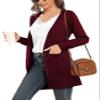 VIISHOW Cardigans for Women Loose Casual Long Sleeve Open Front Breathable Cardigans with Pockets, Wine red, Large view 2