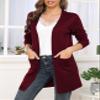 VIISHOW Cardigans for Women Loose Casual Long Sleeve Open Front Breathable Cardigans with Pockets, Wine red, Large view 3