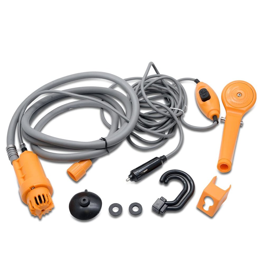 Riloer Portable Camping Shower Outdoor Handheld Shower, 12V Camp Shower Head with Water Pump for Car Washing, Camping, Hiking, Beach, Dog, Flowering Plants