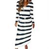 GTHTTT Women's Autumn&Winter Long Sleeve Striped V Neck Casual Waist Drawstring Daily Long Maxi Dress with Pockets,Black,Small view 1