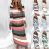 GTHTTT Women's Autumn&Winter Long Sleeve Striped V Neck Casual Waist Drawstring Daily Long Maxi Dress with Pockets,Black,Small view 2