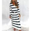 GTHTTT Women's Autumn&Winter Long Sleeve Striped V Neck Casual Waist Drawstring Daily Long Maxi Dress with Pockets,Black,Small view 3
