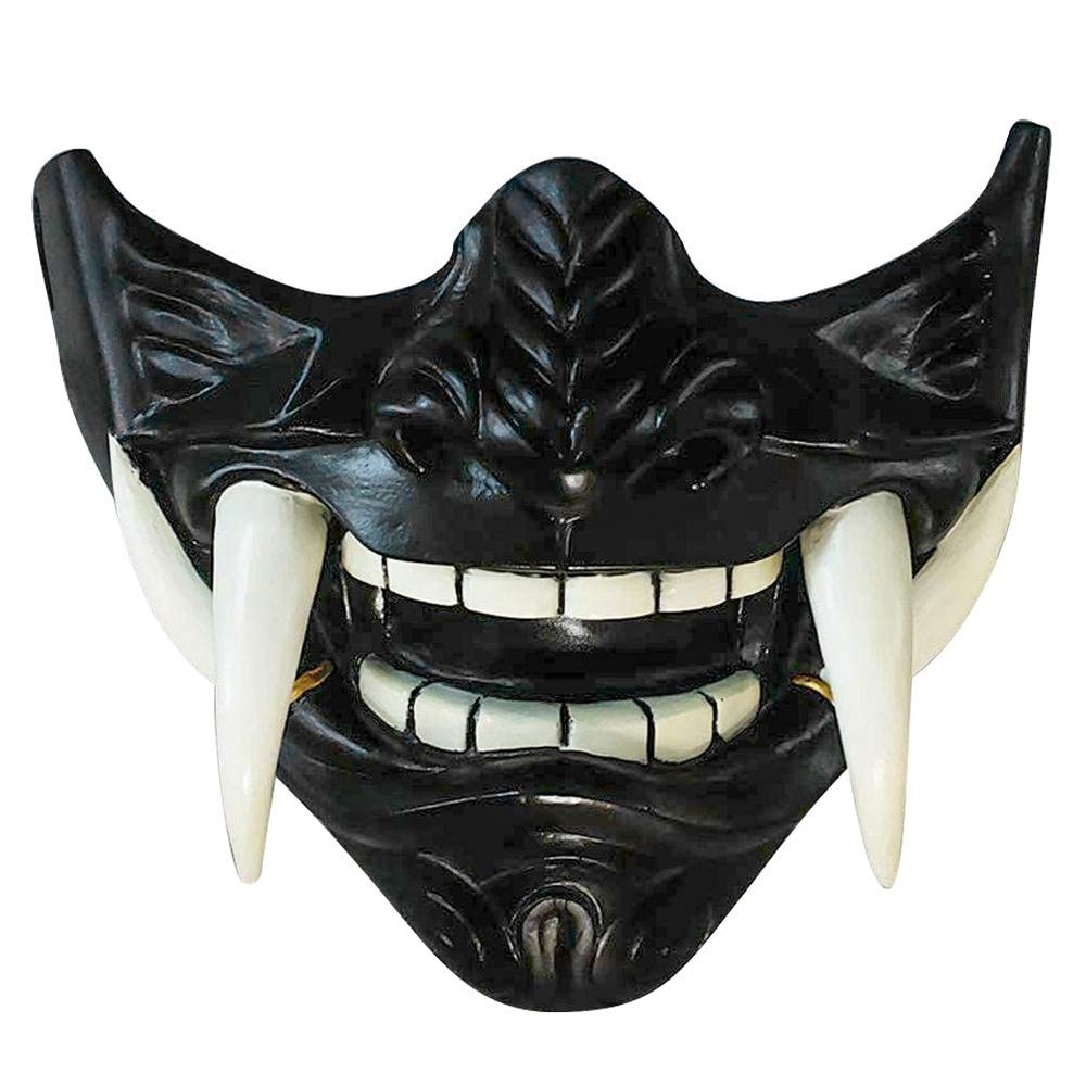 Dan&Dre Half Face Cover -3D Japanese Face Cover Resin Ghost Cosplay Helmet Half Face Cover Halloween Cosplay Costume Party (black)