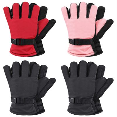 Hicarer 4 Pairs Winter Gloves for Kids Waterproof Snow Ski Gloves Girls Boys Warm Unisex Youth Clothes for Cold Weather(Red, Pink, Black,10-15 Years Old)