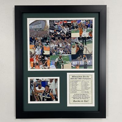 Legends Never Die, Inc. Milwaukee Bucks | 2020-2021 NBA Champions | 12"x15" Framed Photo Collage | Mosaic