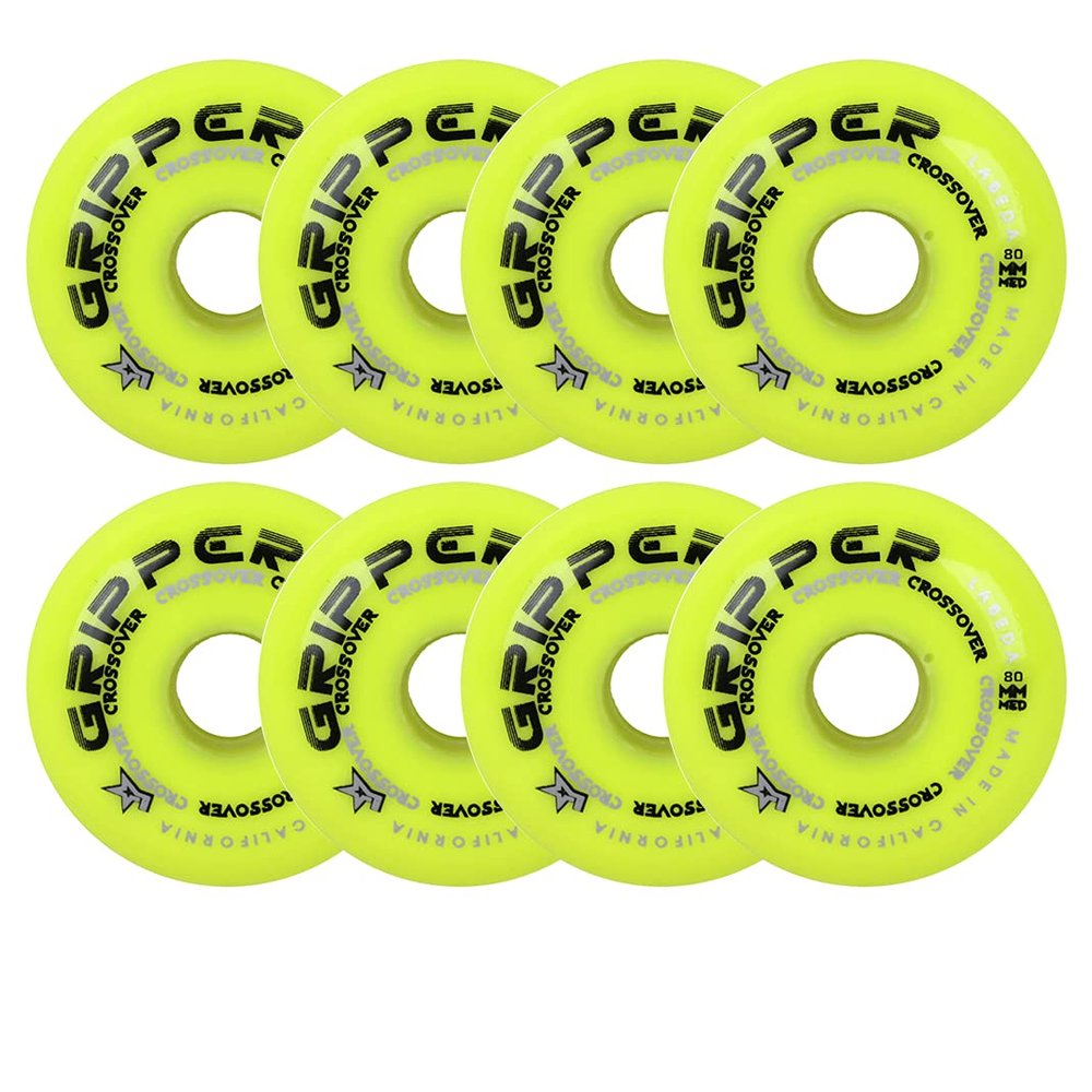 Labeda Roller Hockey Wheels Gripper Crossover Medium 80A Yellow 80mm - Set of 8