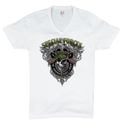Special Forces De Oppresso Liber V-Neck T-Shirt US Military Green Berets Tee White Small