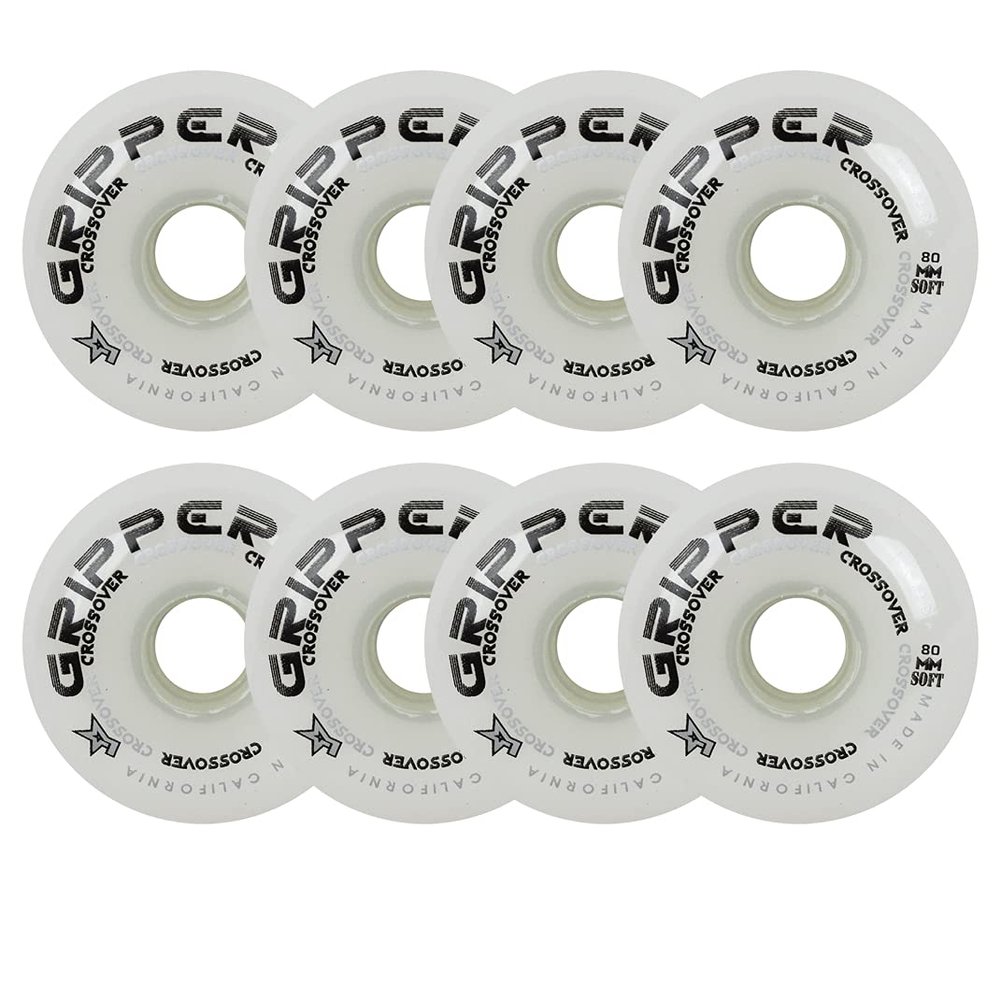 Labeda Roller Hockey Wheels Gripper Crossover Soft 76A White 80mm - Set of 8