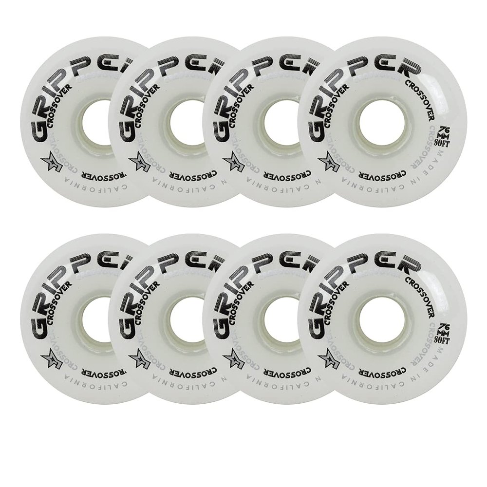 Labeda Roller Hockey Wheels Gripper Crossover Soft 76A White 76mm - Set of 8,White ,76mm 8-Pack