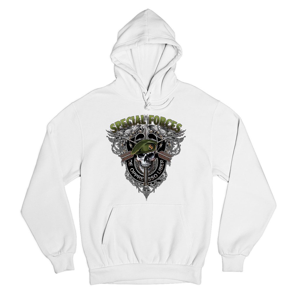 Tee Hunt Special Forces De Oppresso Liber Sweatshirt US Military Green Berets Hoodie White Small