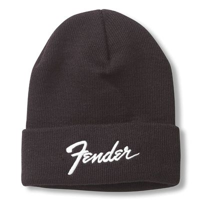 AMERICAN NEEDLE Fender Unisex Cuffed Beanie Warm Headwear, Cuffed Knit Collection, Black (21019A-FEND-BLK)