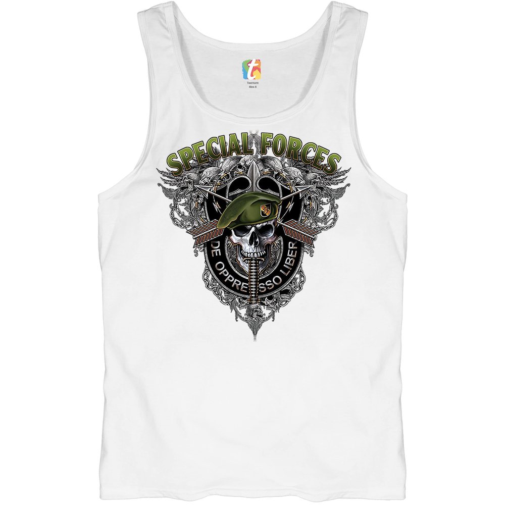 Special Forces De Oppresso Liber Tank Top US Military Green Berets Men's Top White Small
