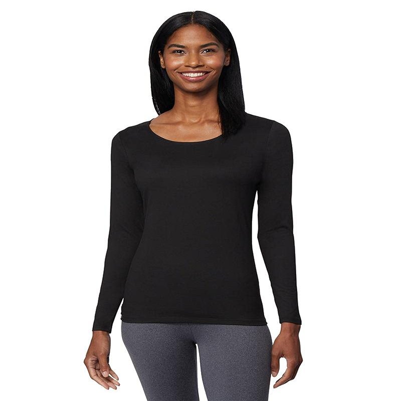 32 Degrees Heat Womens Ultra Soft Thermal Lightweight Baselayer Scoop Neck Long Sleeve Top, Black, XX-Large