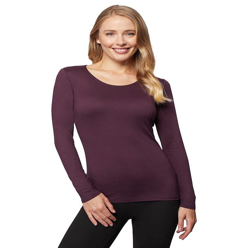 32 Degrees Heat Womens Ultra Soft Thermal Lightweight Baselayer Scoop Neck Long Sleeve Top, Eggplant, XX-Large