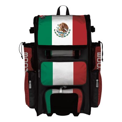 Boombah Rolling Superpack 2.0 Baseball/Softball Gear Bag - 23-1/2" x 13-1/2" x 9-1/2" - Mexico Kelly Green/Red/White - Telescopic Handle - Holds 4 Bats - Wheeled Version