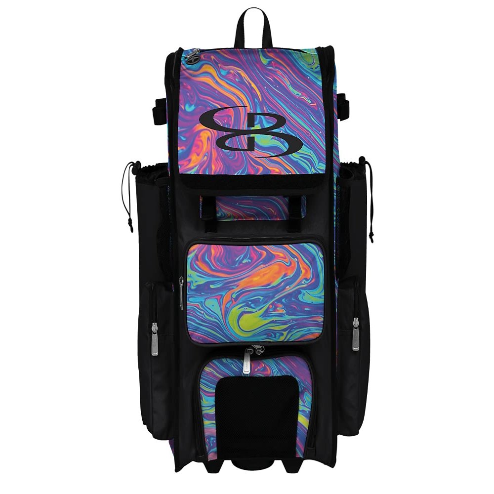 Boombah Rolling Superpack 2.0 Baseball/Softball Gear Bag - 23-1/2" x 13-1/2" x 9-1/2" - Lava 2.0 Multi - Telescopic Handle - Holds 4 Bats - Wheeled Version