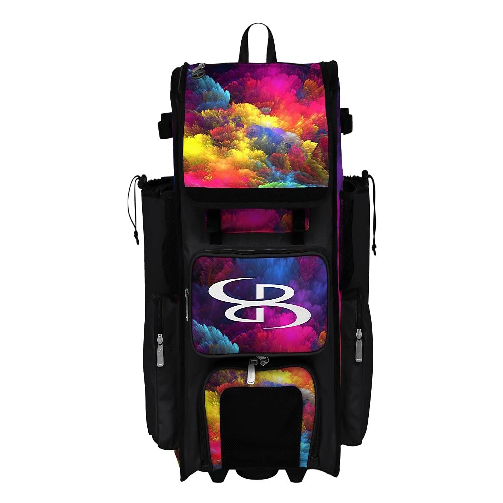 Boombah Rolling Superpack 2.0 Baseball/Softball Gear Bag - 23-1/2" x 13-1/2" x 9-1/2" - Burst Multi - Telescopic Handle - Holds 4 Bats - Wheeled Version