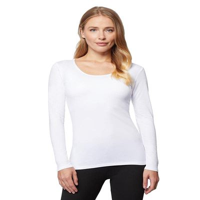 32 Degrees Heat Womens Ultra Soft Thermal Lightweight Baselayer Scoop Neck Long Sleeve Top, White, X-Small