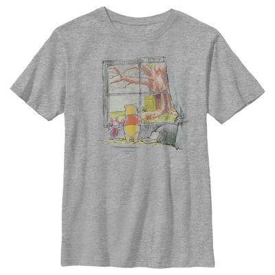 Disney Boy's Winnie The Pooh Window Watching T-Shirt - Athletic Heather - Small
