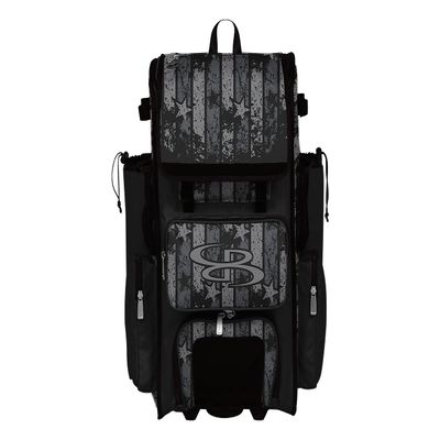 Boombah Rolling Superpack 2.0 Baseball/Softball Gear Bag - 23-1/2" x 13-1/2" x 9-1/2" - USA Freedom Black Ops Black/Charcoal - Telescopic Handle - Holds 4 Bats - Wheeled Version