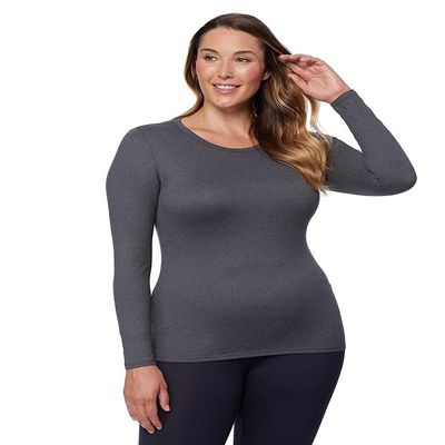 32 Degrees Heat Womens Ultra Soft Thermal Lightweight Baselayer Crew Neck Long Sleeve Top, Charcoal Heather, X-Large