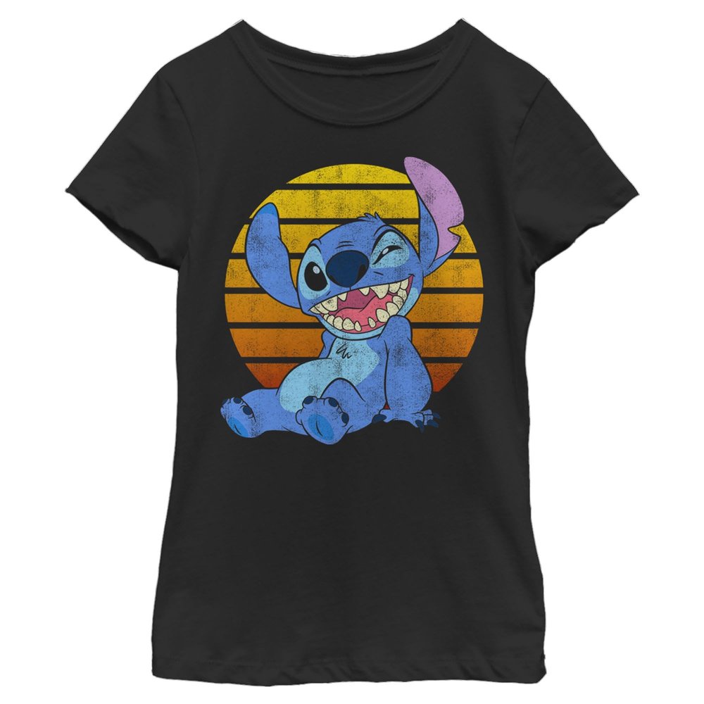 Disney Lilo Bright Stitch Girl's Solid Crew Tee, Black, X-Large