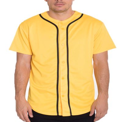 WEIV GEAR Mens Baseball Jersey  Button Down Short Sleeve T-Shirts Active Team Sports Uniforms Plain Tee Top STS0171 YELBLK L