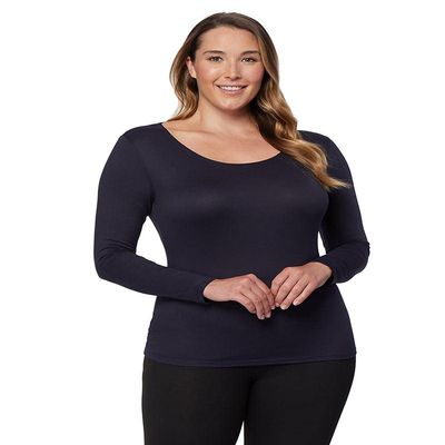 32 Degrees Heat Womens Ultra Soft Thermal Lightweight Baselayer Scoop Neck Long Sleeve Top, Stormy Night, Small