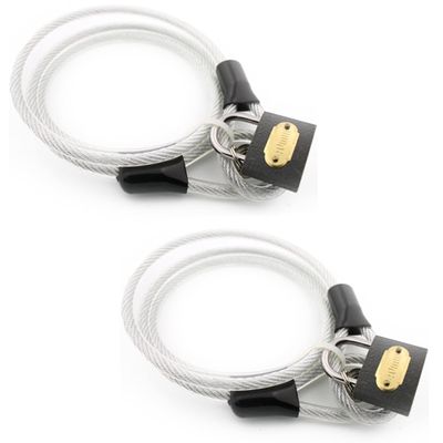 Wideskall 2-Pack 47" inch Bicycle Bike Braided Steel Cable Chain Looped End with 40mm Keyed Padlock Clear