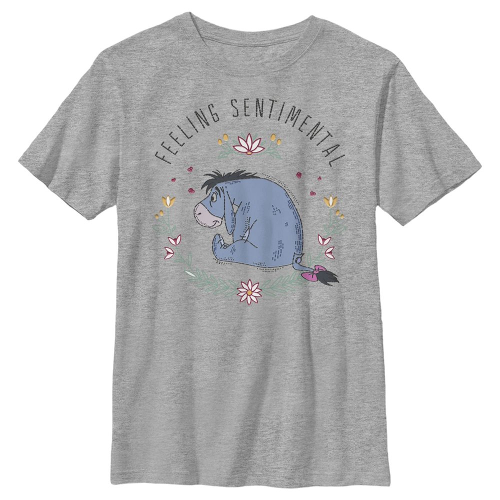 Disney Boy's Winnie The Pooh Eeyore Feeling Sentimental with Flowers T-Shirt - Athletic Heather - X Large
