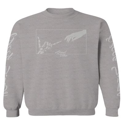 0395. Cool Vintage Aesthetic Graphic Good Vibe Bones Hand Shaka Michelangelo Art Hip hop Society Men's Crewneck Sweatshirt (Light Gray Small)
