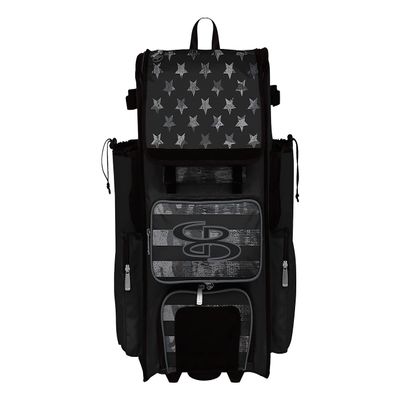 Boombah Rolling Superpack 2.0 Baseball/Softball Gear Bag - 23-1/2" x 13-1/2" x 9-1/2" - USA Honor Black Ops Black/Charcoal - Telescopic Handle - Holds 4 Bats - Wheeled Version