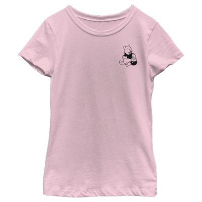 Disney Girl's Winnie The Pooh Bear Pocket Sketch T-Shirt - Light Pink - Medium