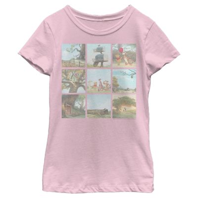 Disney Girl's Winnie The Pooh Scene Panels T-Shirt - Light Pink - Medium