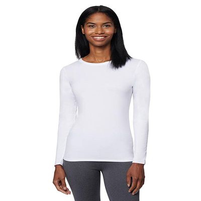 32 Degrees Heat Womens Ultra Soft Thermal Lightweight Baselayer Crew Neck Long Sleeve Top, White, Small