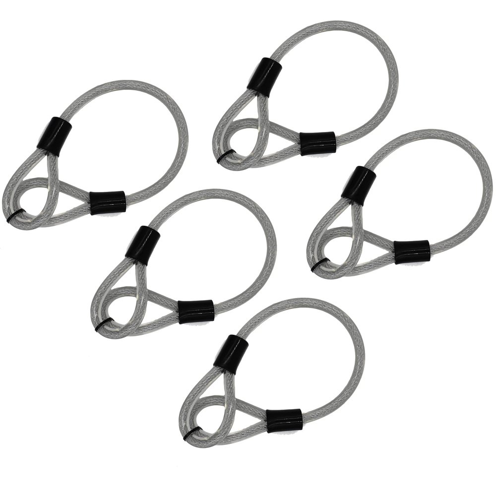 Wideskall 5-Pack 27" inch 15mm Super Duty Vinyl Coated Double Looped Braided Steel Cable Clear