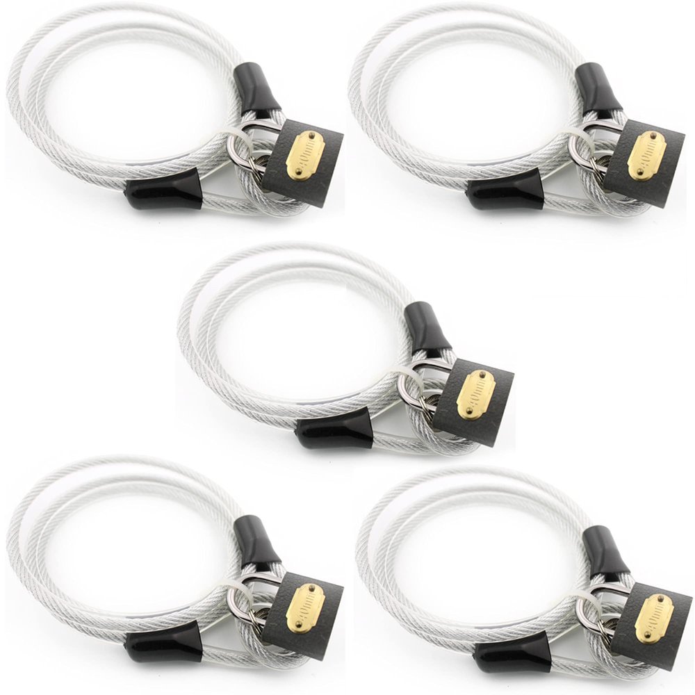 Wideskall 5-Pack 47" inch Bicycle Bike Braided Steel Cable Chain Looped End with 40mm Keyed Padlock Clear